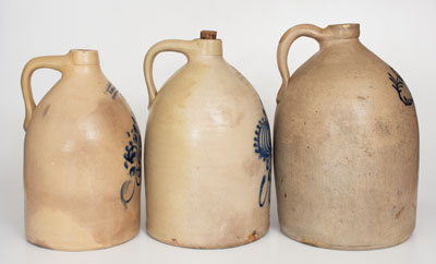 Lot of Three: Massachusetts Stoneware Jugs, circa 1870-80