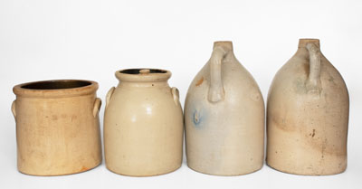 Lot of Four: FORT EDWARD, NY Stoneware Crocks and Jugs w/ Floral Decoration