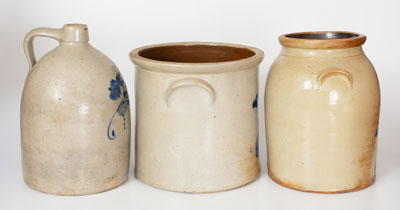 Lot of Three: Stoneware Jars and Jug with Bird Decoration