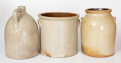 Lot of Three: Stoneware Jars and Jug with Bird Decoration