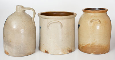 Lot of Three: Stoneware Jars and Jug with Bird Decoration