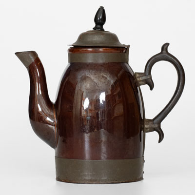 Scarce Stoneware Coffeepot w/ Tin Band Marked PAT. JUN, 27, 1876, F. SCHIFFERLE, ST. LOUIS, MO