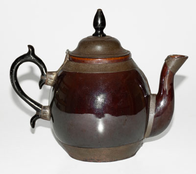 Scarce Stoneware Teapot w/ Tin Band Marked PAT. JUN, 27, 1876, F. SCHIFFERLE, ST. LOUIS, MO