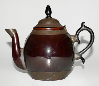 Scarce Stoneware Teapot w/ Tin Band Marked PAT. JUN, 27, 1876, F. SCHIFFERLE, ST. LOUIS, MO