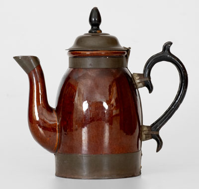 Scarce Stoneware Coffeepot w/ Tin Band Marked PAT. JUN, 27, 1876, F. SCHIFFERLE, ST. LOUIS, MO