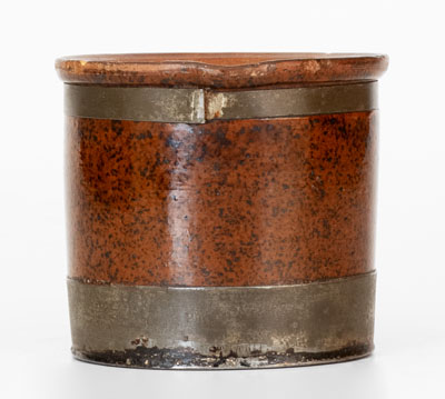 Scarce Redware Pitcher w/ Tin Band Marked PAT. JUN, 27, 1876, F. SCHIFFERLE, ST. LOUIS, MO