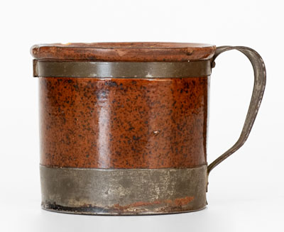 Scarce Redware Pitcher w/ Tin Band Marked PAT. JUN, 27, 1876, F. SCHIFFERLE, ST. LOUIS, MO