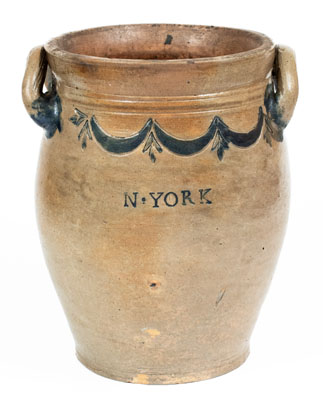 Very Rare COERLEARS HOOK / N. YORK Stoneware Jar, Thomas W. Commeraw, Manhattan, c1800