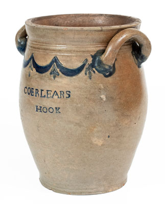 Very Rare COERLEARS HOOK / N. YORK Stoneware Jar, Thomas W. Commeraw, Manhattan, c1800