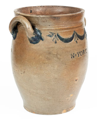 Very Rare COERLEARS HOOK / N. YORK Stoneware Jar, Thomas W. Commeraw, Manhattan, c1800