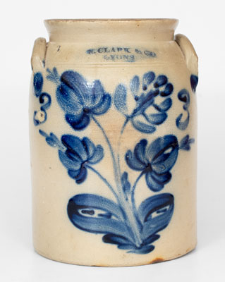 N. CLARK & CO. / LYONS, New York 3 Gal. Stoneware Jar wi/ Elaborate Floral Decoration