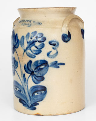 N. CLARK & CO. / LYONS, New York 3 Gal. Stoneware Jar wi/ Elaborate Floral Decoration