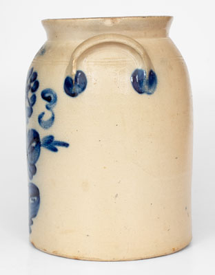 N. CLARK & CO. / LYONS, New York 3 Gal. Stoneware Jar wi/ Elaborate Floral Decoration