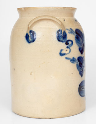 N. CLARK & CO. / LYONS, New York 3 Gal. Stoneware Jar wi/ Elaborate Floral Decoration