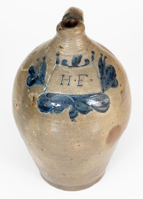 Very Rare New York City Stoneware Jug Incised "H. F.," early 19th century