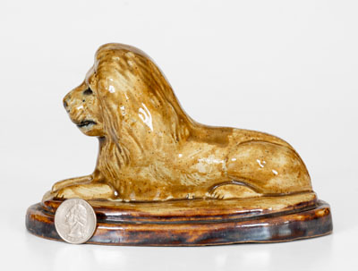 Small-Sized Stoneware Reclining Lion Figure, Mogadore, Ohio, late 19th century