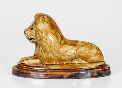 Small-Sized Stoneware Reclining Lion Figure, Mogadore, Ohio, late 19th century