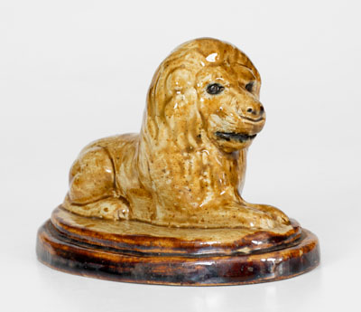 Small-Sized Stoneware Reclining Lion Figure, Mogadore, Ohio, late 19th century