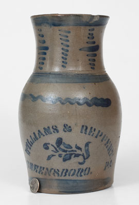 WILLIAMS & REPPERT / GREENSBORO, PA Stoneware Pitcher w/ Elaborate Decoration