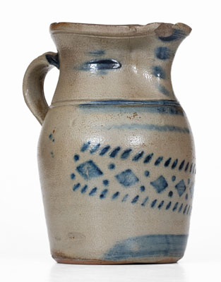 Scarce Half-Gallon Stoneware Pitcher w/ Stenciled and Freehand Decoration, attrib. A. P. Donaghho