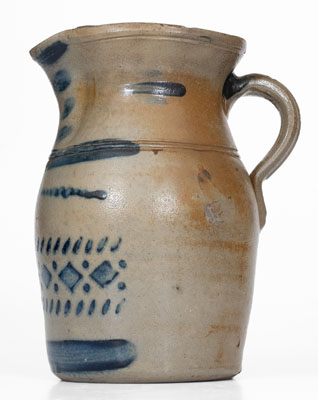 Scarce Half-Gallon Stoneware Pitcher w/ Stenciled and Freehand Decoration, attrib. A. P. Donaghho