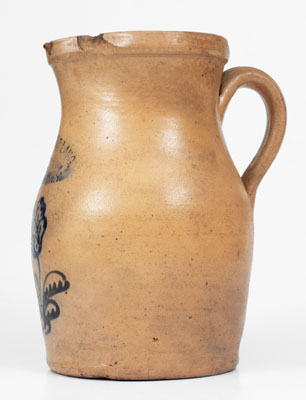 BURGER & LANG / ROCHESTER, N.Y. Stoneware Pitcher w/ Slip-Trailed Floral Decoration