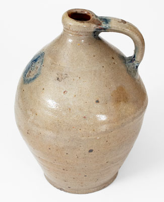 Stoneware Jug w/ Impressed Floral Motif, probably Josiah Chapman, Troy, NY, early 19th century