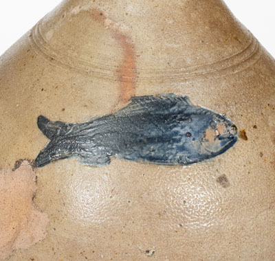 Attrib. Jonathan Fenton, Boston, MA Stoneware Jug w/ Impressed Fish Motif, late 18th century