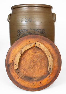 Fine 20 Gal. HAMILTON & JONES / AGENTS / GREENSBORO, PA Stoneware Crock