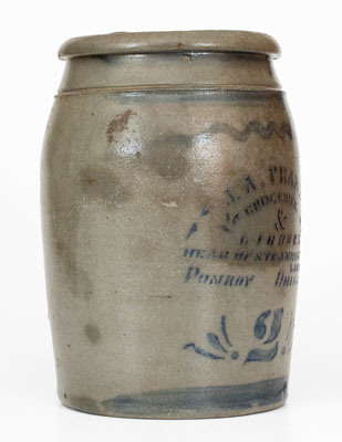 HEAD OF STEAMBOAT / LANDING / POMEROY OHIO Stoneware Advertising Jar