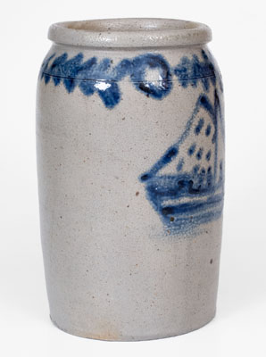 Very Rare Baltimore Stoneware Jar w/ Brushed Ship Decoration, probably Parr & Burland, c1820