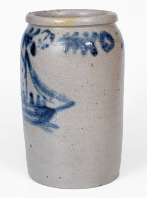 Very Rare Baltimore Stoneware Jar w/ Brushed Ship Decoration, probably Parr & Burland, c1820