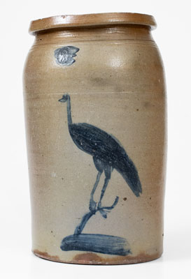 Rare Morgantown, WV Stoneware Jar with Cobalt Crane Decoration, attrib. David Greenland Thompson