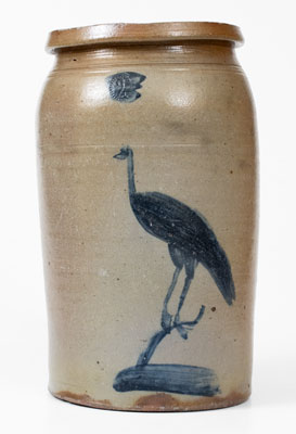 Rare Morgantown, WV Stoneware Jar with Cobalt Crane Decoration, attrib. David Greenland Thompson