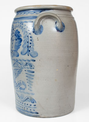 Outstanding 10 Gal. STAR POTTERY Stoneware Jar w/ Stenciled Eagle and Profuse Floral Decoration, Greensboro, PA