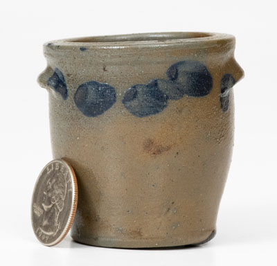 Rare Miniature Swank, Johnstown, PA Stoneware Jar w/ Cobalt Decoration, Inscribed "C. S."