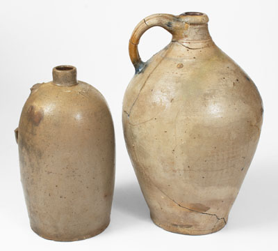 Lot of Two: Stoneware Jugs incl. Rare Incised Manhattan Shorebird Example