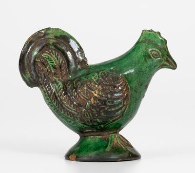 Moravian Copper-Glazed Redware Chicken Caster, Salem, NC, c1810-1830