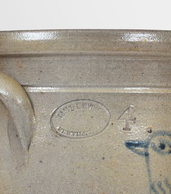 Exceedingly Rare SAM'L. I. IRVINE / NEWVILLE, PA Stoneware Jar with Elaborate Bird Decorations