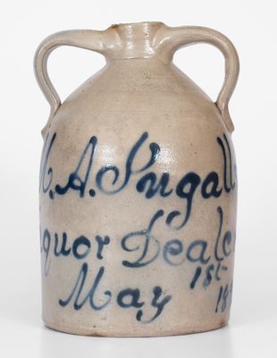 Rare Double-Handled New York Stoneware Jug w/ Slip-Trailed "M. A. Ingalls" Advertising