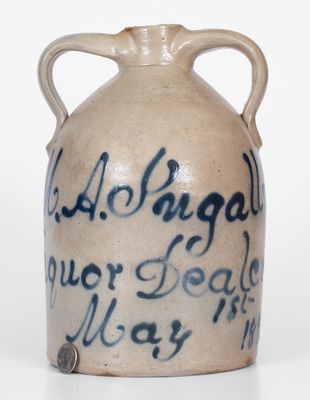 Rare Double-Handled New York Stoneware Jug w/ Slip-Trailed "M. A. Ingalls" Advertising