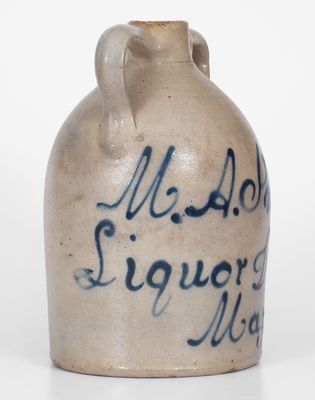 Rare Double-Handled New York Stoneware Jug w/ Slip-Trailed "M. A. Ingalls" Advertising