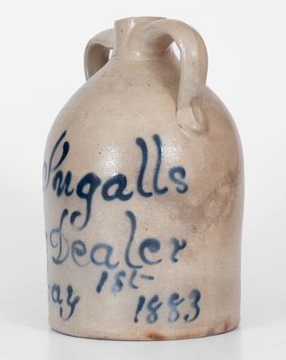 Rare Double-Handled New York Stoneware Jug w/ Slip-Trailed "M. A. Ingalls" Advertising