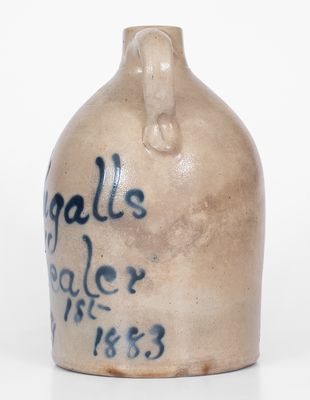 Rare Double-Handled New York Stoneware Jug w/ Slip-Trailed "M. A. Ingalls" Advertising