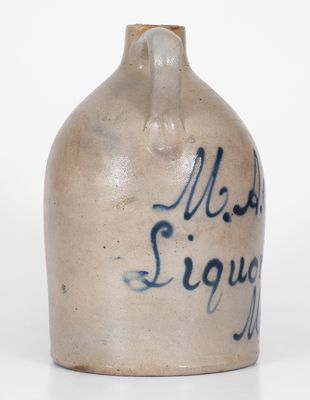Rare Double-Handled New York Stoneware Jug w/ Slip-Trailed "M. A. Ingalls" Advertising