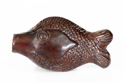 Moravian Manganese-Glazed Redware Fish Bottle, Salem, NC origin, circa 1801-1829