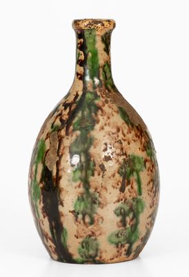 Moravian Redware Bottle with Tortoiseshell Glaze, Salem, NC origin, late 18th or early 19th century