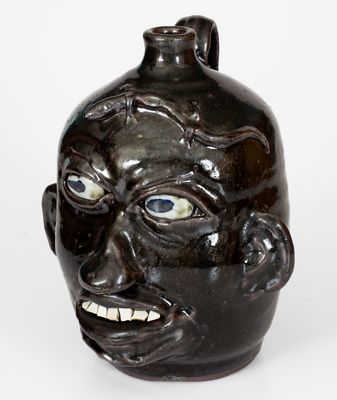 Chester Hewell Face Jug with Lizard, Signed "Chester Hewell - 1997 - CSA"