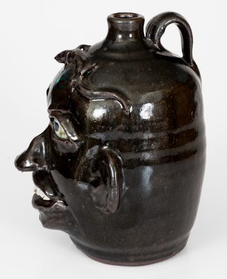 Chester Hewell Face Jug with Lizard, Signed "Chester Hewell - 1997 - CSA"