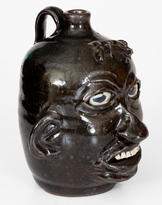 Chester Hewell Face Jug with Lizard, Signed "Chester Hewell - 1997 - CSA"